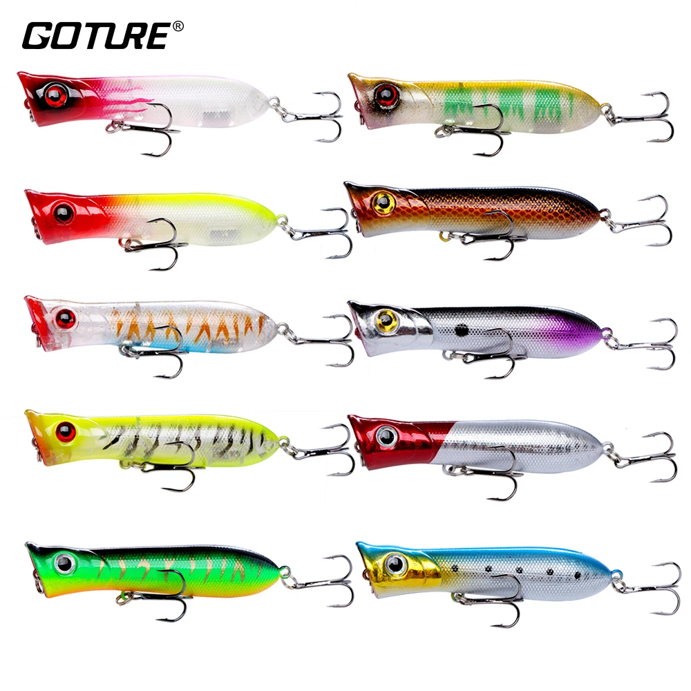 

Goture 10pc/set Popper Fishing Lure 11.6g 8cm Hard Fake Lure Bait Pike Carp Fishing Wobbler Isca Big Game Topwater Floating Lure