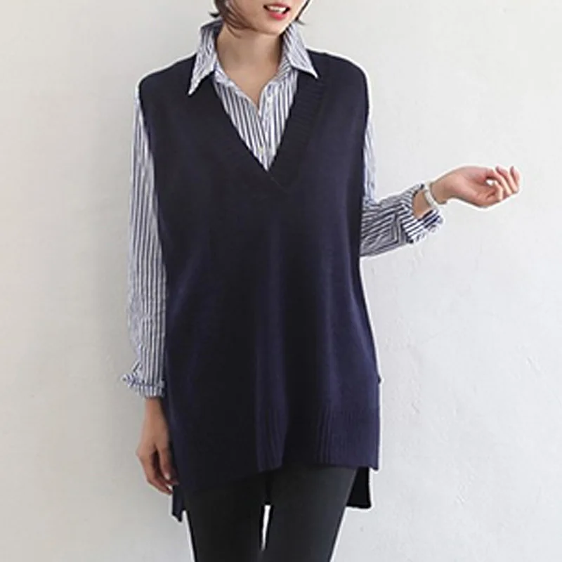 Hot Sale Fashion Autumn Winter Knitted Vest Casual V-Neck Sweater Waistcoat Women Loose Solid Sleeveless Tops