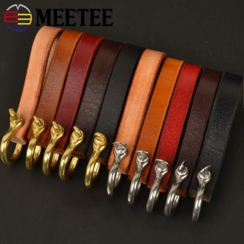 

Meetee 8*1cm Pure Cowhide Keychain Buckles Metal Brass Stainless Steel D Shackle Ring Buckle DIY Bags Leather Craft Accessories