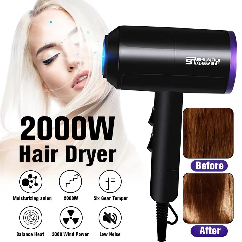 

Hair Dryer Blower 2000W 220V US Plug Heat Professional Salon Anion Quick Five speed Switch Protection Power Quick Flameproof