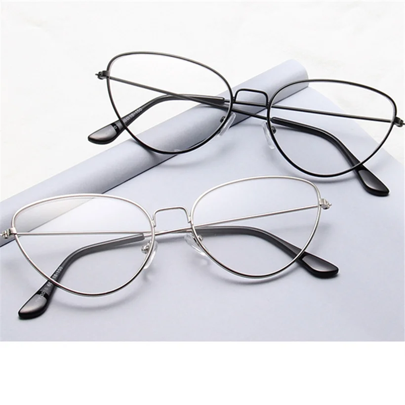 

XojoX Women Metal Cat Eye Glasses Frame Men Myopia GlassesClear Lens Glasses Brand Designer Optical Eyeglasses Computer Glasses