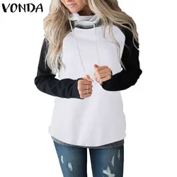 VONDA для женщин толстовки Толстовка 2018 осень зима с капюшоном пуловеры для повседневное Свободные длинным рукавом лоскутное