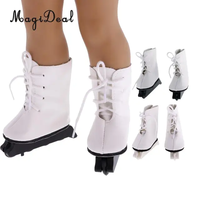 US $8.26 MagiDeal 1Pair White PU Roller Skates Shoes for 18 Inch Dolls Skating Black White Wheels Girls Best