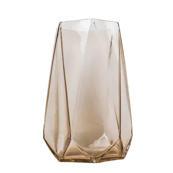 

Geometry theme Amber color glass vase home decoration flower pot floor vase wedding decoration flower vase