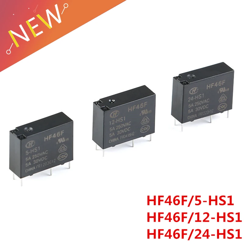 5 шт./лот 30VDC Мощность реле HF46F-005-HS1 HF46F-012-HS1 HF46F-024-HS1 5-HS1 12-HS1 24-HS1 5A 250VAC 4PIN 5V 12V 24V DC