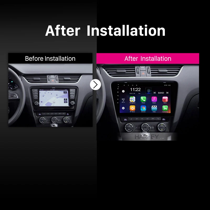 Best Harfey 10.1 Inch Android 8.1/9.0 Quad-core Car GPS Multimedia Navi Stereo Player For 2015 2016 2017 SKODA Octavia (UV) With Wifi 5