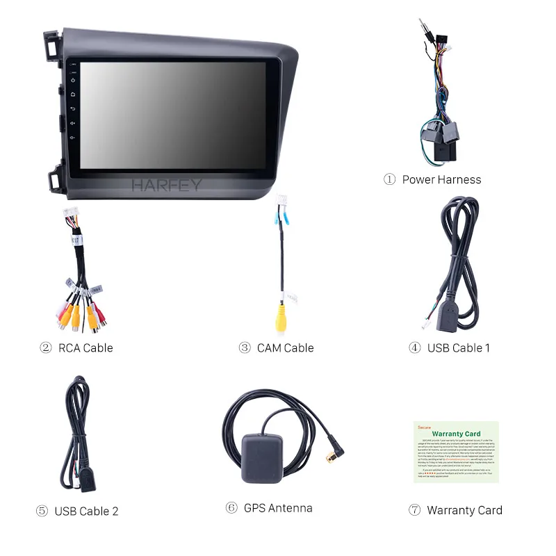 Clearance Harfey 10.1"Android 8.1/9.0 Car multimedia Player GPS Navigation for 2012 Honda Civic Bluetooth HDMulti-touch Capacitive Screen 3