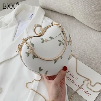 

[BXX] 2020 New Women's Bag Lace Flower Heart Shaped Handbag PU Leather Chic Crossbody Bag Ladies Chain Shoulder Bags HE423