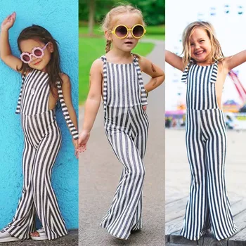 

Kids Girl Striped Flared Pants Toddler Rompers Jumpsuit Loose Kids Bib Pants Overalls