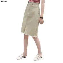 Повседневные базовые юбки, летние модные сексуальные юбки с высокой талией, женские джинсовые юбки с карманами и пуговицами, женская новая уличная джинсовая юбка