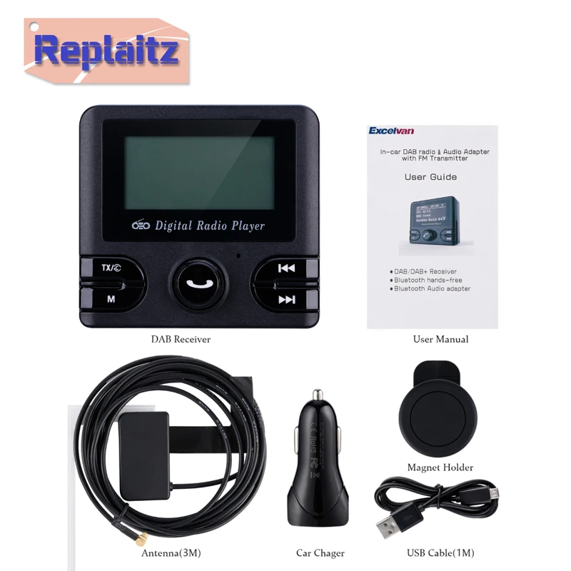 Europe Car DAB/DAB+ Station Radio Receiver FM Transmitter Bluetooth