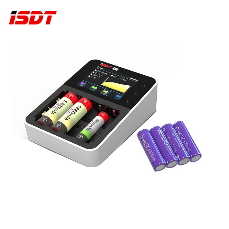 

ISDT C4 8A Screen Smart Battery Charger With 4Pcs 2000mAh AA Rechargeable Battery Limit Gift for RC Models Spare Part Accs