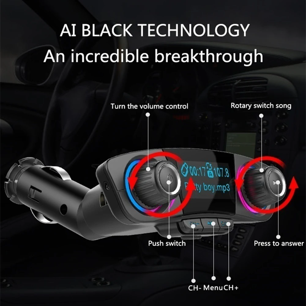 FM трансмиттер с поддержкой Bluetooth Aux модулятор MP3 плеер двумя USB портами|MP3-плеер для