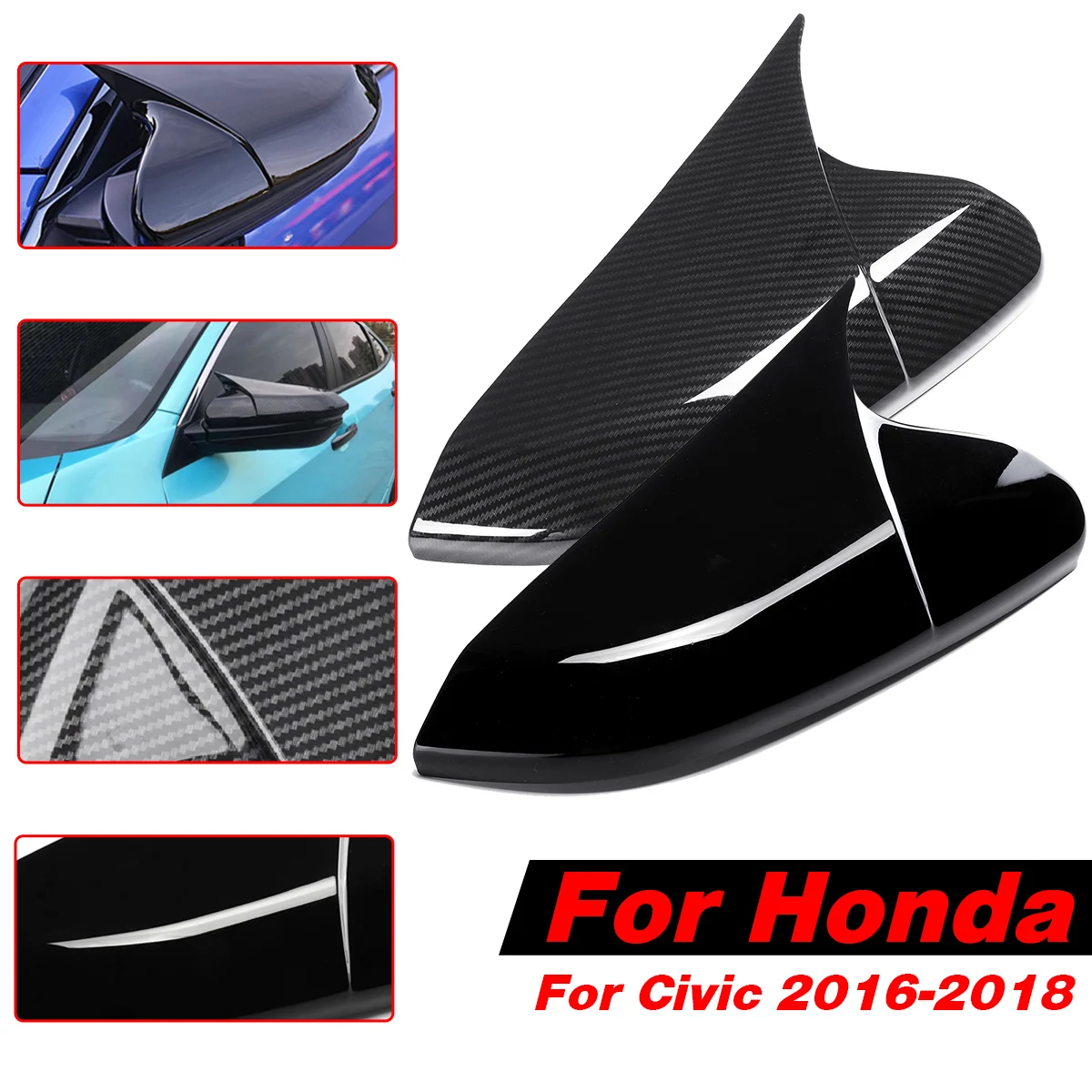 

Black / Carbon Fiber Color Rear View Mirror Cover Cover Horn Shape ABS Side Mirror Rearview Caps For Honda For Civic 2016-2019