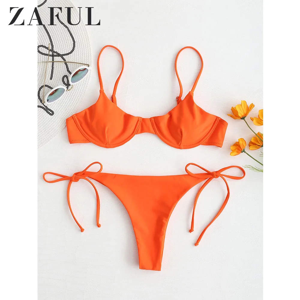 Preise ZAFUL Krawatte Seite Bügel Bikini Set Low Taillierte Spaghetti trägern Badeanzug Bügel Balco Solide Bademode Badeanzug