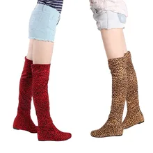 HENGSONG/женские ботинки; сезон осень-зима; леопардовые ботинки, визуально увеличивающие рост; повседневные ботфорты на плоской подошве; высокие сапоги до бедра; TR642916