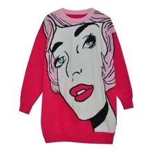 2019 autumn/Winter Women Sweaters new cartoon red Lip Girl eye round collar pullover knitted Oversize sweater Jumper z655