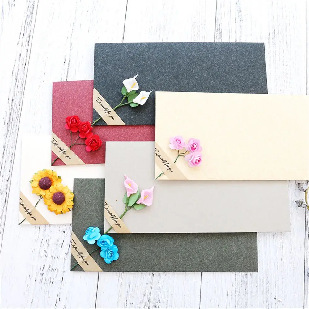 

2pcs Vintage Dry Flower Envelopess with Letter Paper Postcards Greeting Card Cover Cute Stationery Party Invitation Envelope