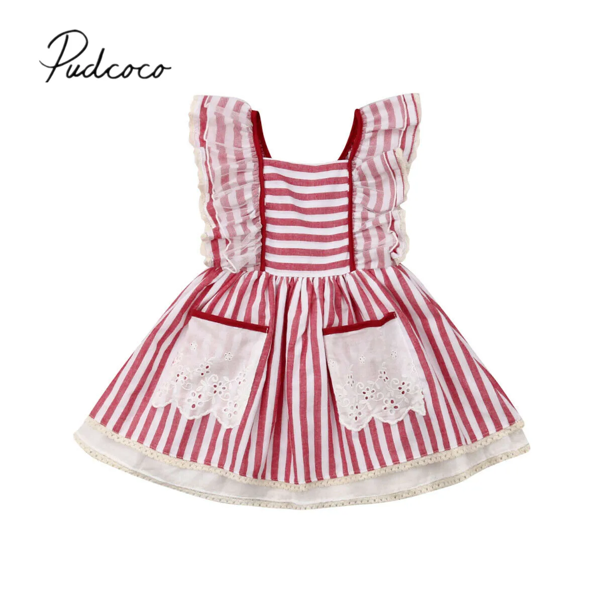 2019 Children Summer Clothing Kid Baby Girl Bridesmaid Tutu Lace Dress Ruffled Backless Princess Wedding Pageant Pocket | Детская одежда