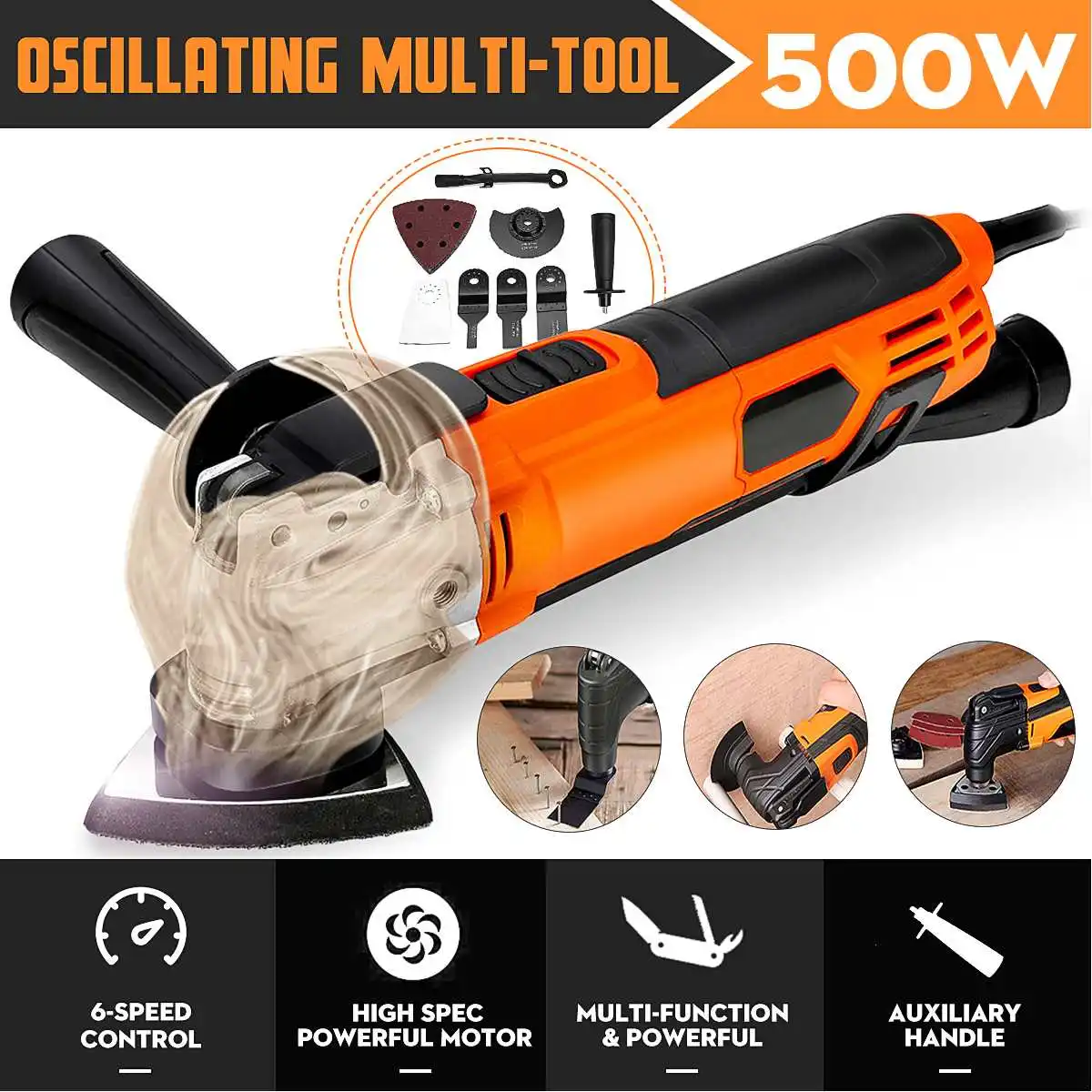 

500W 220V AC Oscillating Multi-Tool Multi-function Trimming Machine Electric Shovel Grinding Cutting Tools Variable 6 Speed