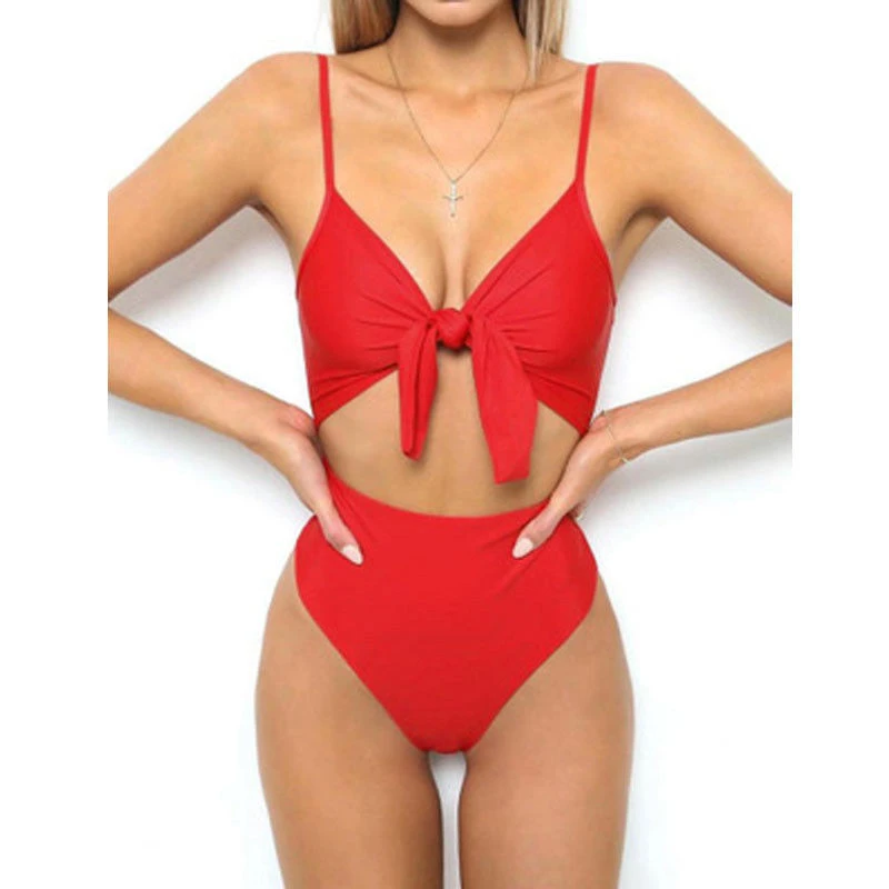 

2019 Summer Swimwear Women Sling Backless One Piece Slim Swimsuit Multi-choice Solid Bathing Suits Bikini Padded Beachwear