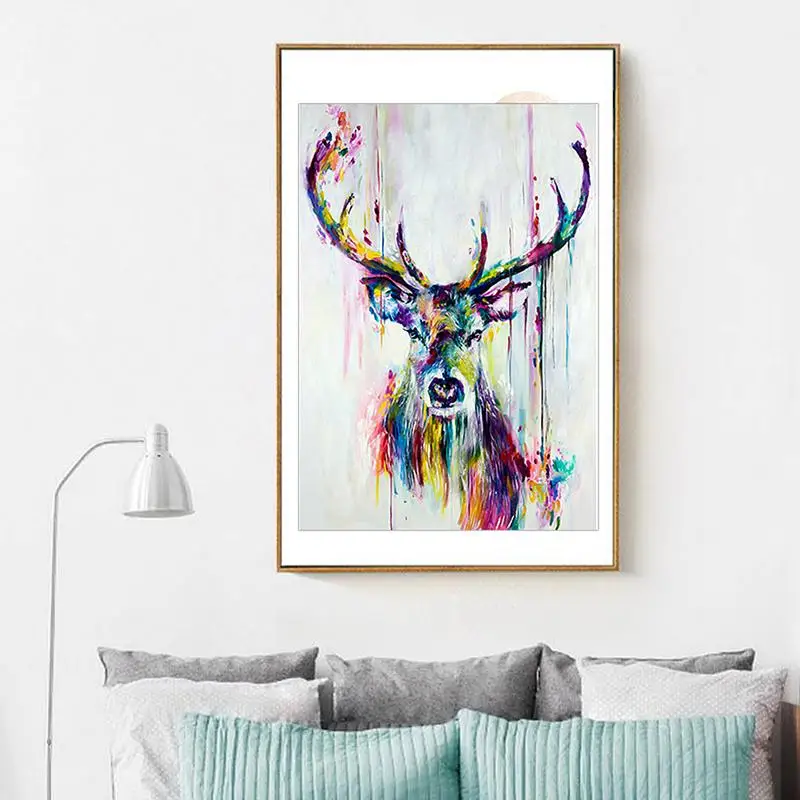 

oil painting canvas art modern Watercolor Deer Head Inkjet Canvas Poster Print Abstract Animal Picture Frameless Canvas #CW