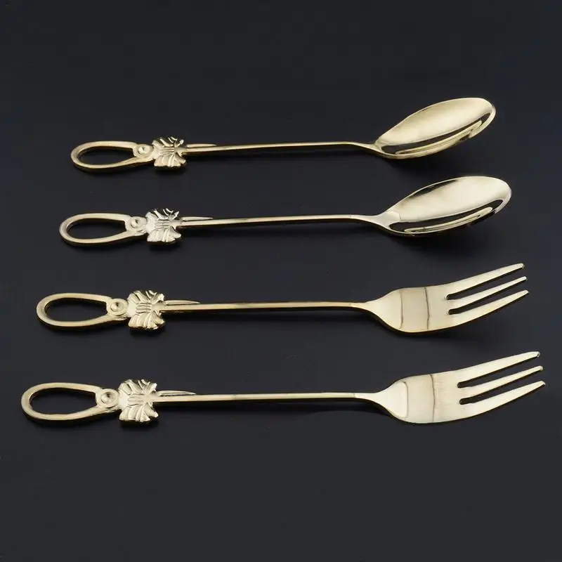 

430 Stainless Steel Gold Plated Dessert Fruit Spoon Fork European Style Tableware
