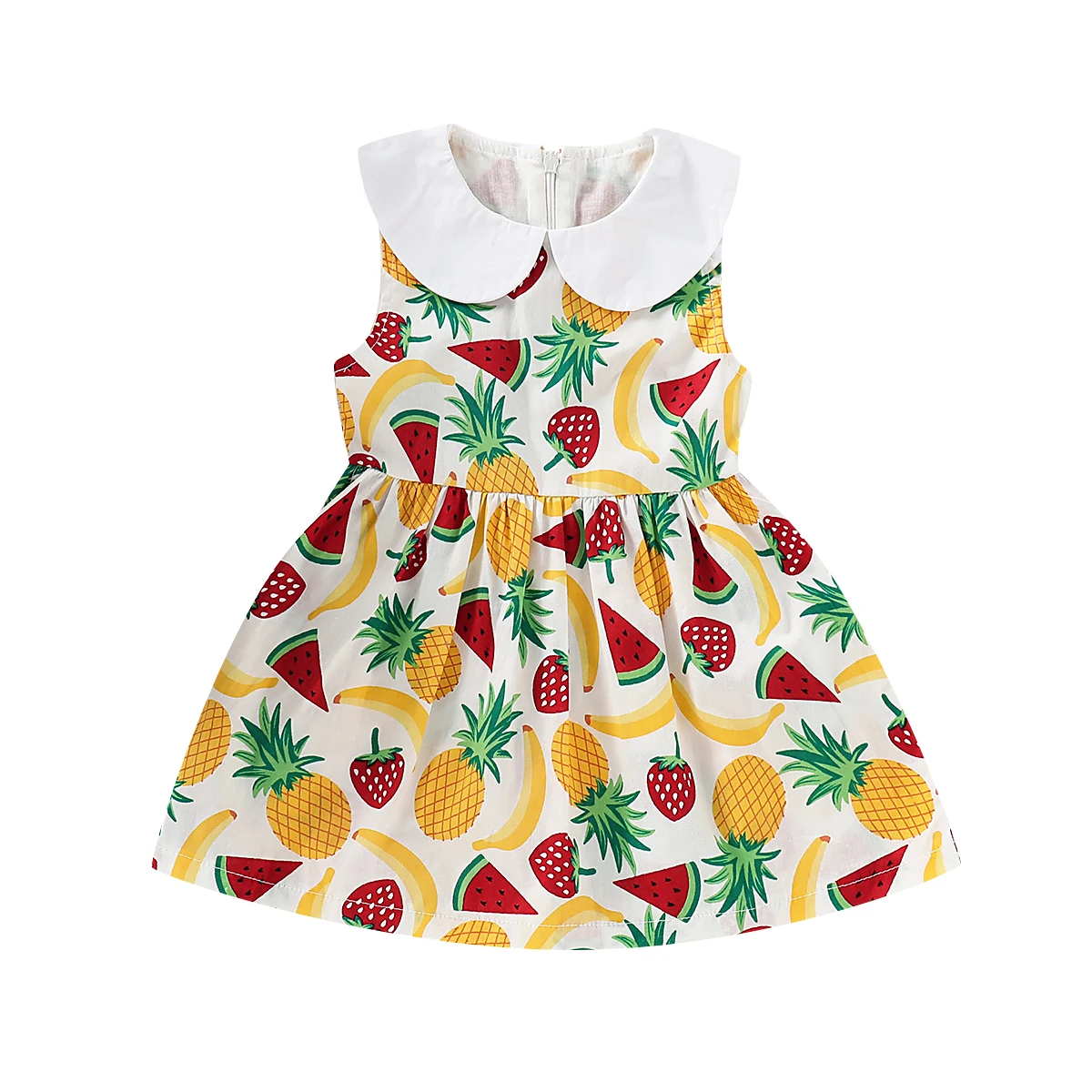 Летнее милое платье для маленьких девочек без рукавов с воротником Питер Пен