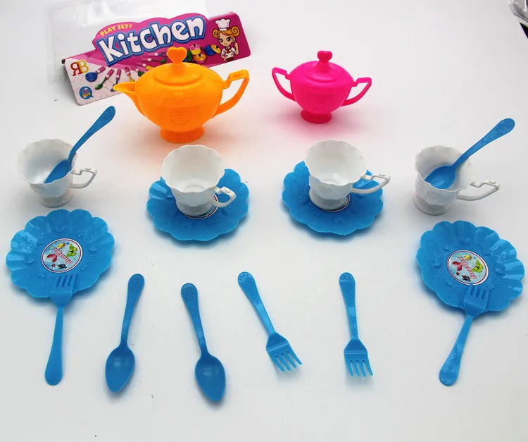Children's play house kitchen cutlery set Simulation afternoon tea set green plastic tea set toy