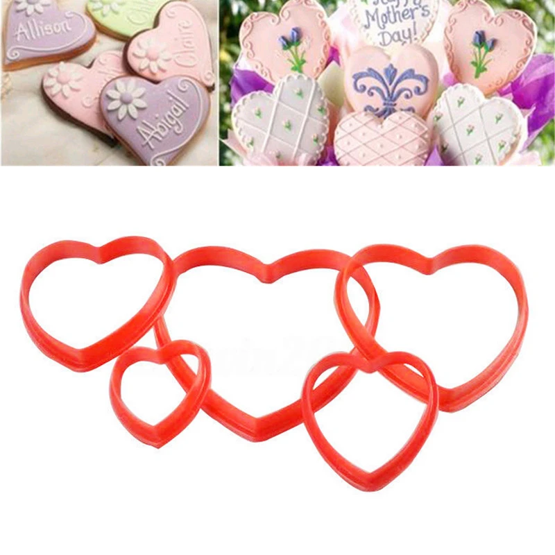 6Pcs/set Red Heart Shaped Cookie Cutter Biscuit Mold Mould Cake Baking Tool Plastic - Image 3