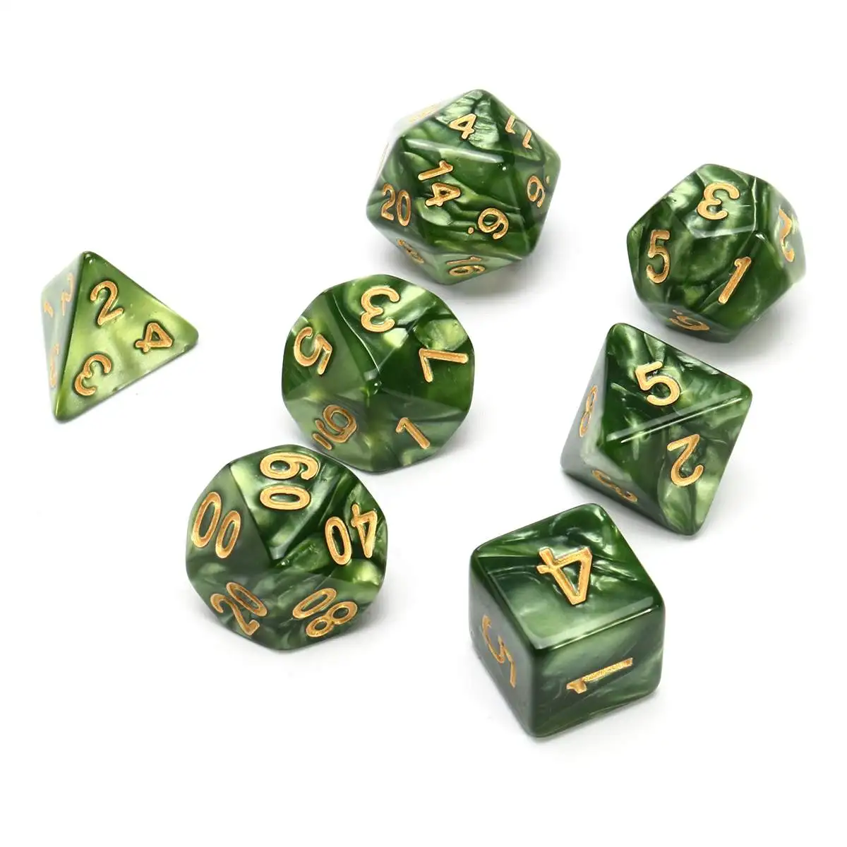 

7 Pcs Luminous Green Marble TRPG Polyhedral Glitter Dice Mult-sided RPG Dice Set Gadget Role Playing Dice Board Game With Bag