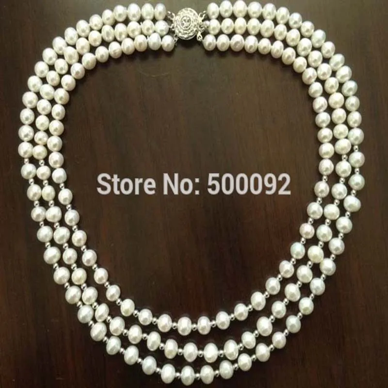 

Genuine 3strands 7-8mm freshwater pearl necklace