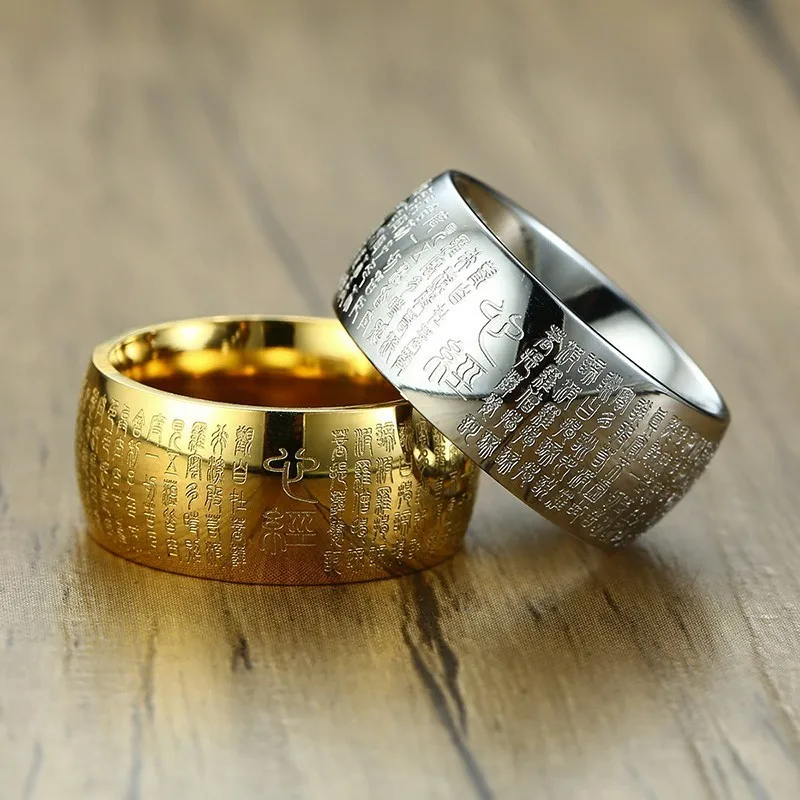 Vnox 10 мм буддийское кольцо со священным писанием для мужчин нержавеющая сталь Группа религиозная вера молитва ювелирные изделия