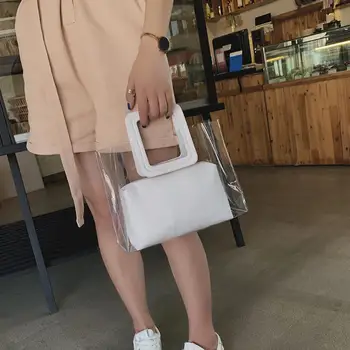

PVC Waterproof Transparent Handbags For Women 2019 Ladies Small Chain Purses and Clutch Totes Female Beach Top-handle Bags