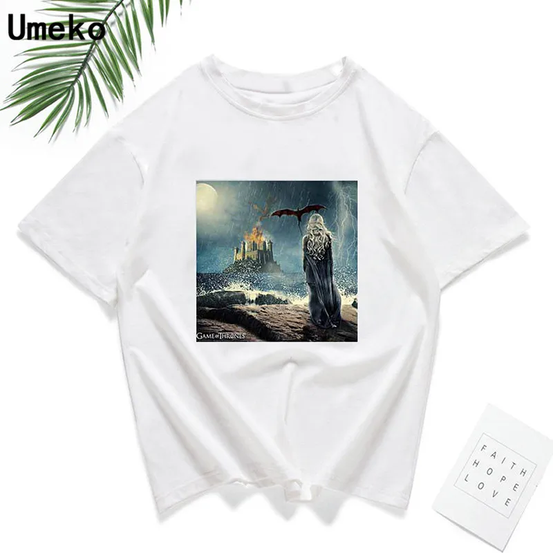

Umeko Iron Throne game of thrones mother of dragons t shirt Women Fashion Printed tshirt White tops Casual tee shirt femme