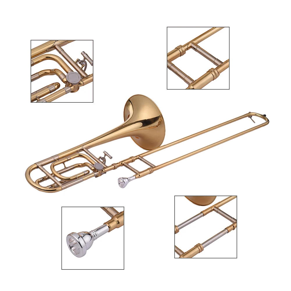 Muslady промежуточный Bb плоский Tenor Slide Trombone с F насадкой, включая мундштук чехол перчатки, Чистящая салфетка