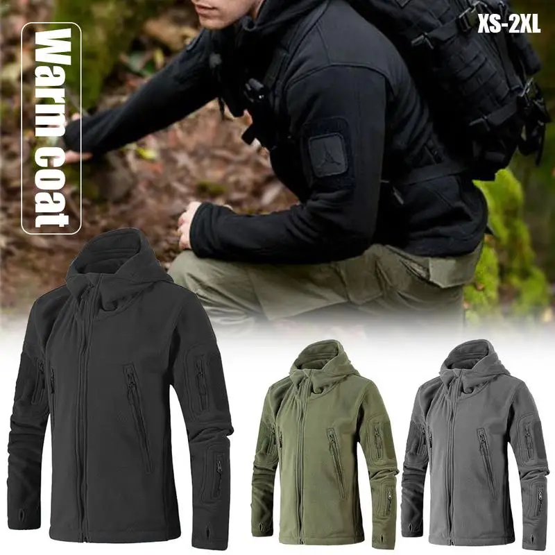 Baratos Abrigo de invierno para hombre chaqueta militar táctica polar uniforme suave chaqueta Casual con capucha para hombre ropa térmica del ejército