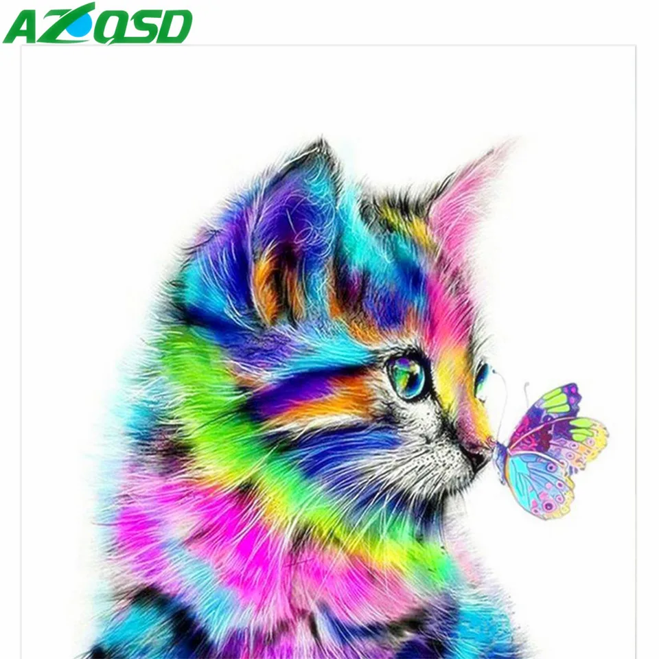 Алмазная вышивка AZQSD животное кошка домашний декор алмазная живопись Бабочка