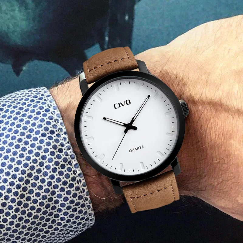 

CIVO Fashion Watch Men Luxury Brand Waterproof Sports Watches Men's Quartz Analog Clock Leather Wrist Watches Relogio Masculino