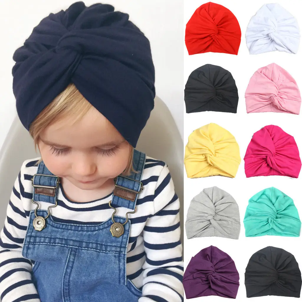 

Toddler Newborn Infant Baby Turban Hat 2019 New Kids Boy Girl Cotton Blends Hat Lovely Soft Cute Solid Knot Beanies Baby Gifts