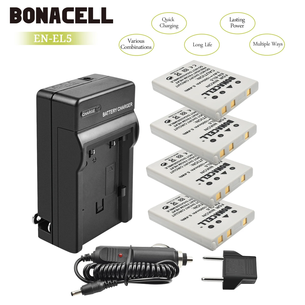 Bonacell 1500 мА/ч, EN-EL5 цифровой Камера Батарея+ Зарядное устройство для цифровой камеры Nikon Coolpix P4 P80 P90 P100 P500 P510 P520 P530 P5000 P5100 L10