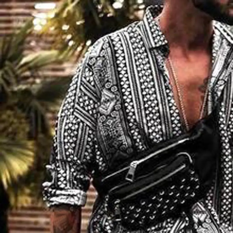 IHGTZS Men Fall Fashion Shirts Casual Printing Beach Shirts Long-Sleeve Top Blouse