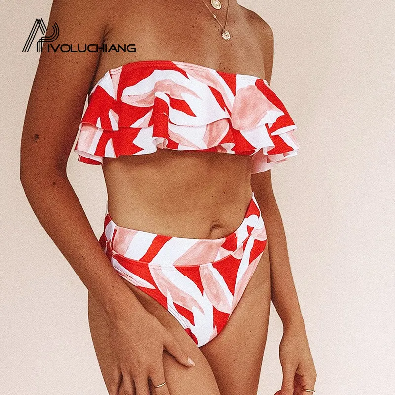 

Sexy Bandeau Ruffle Bikini Swimsuit Black High Waist Female Brazilian Bikini Set Swimsuit Swimming Pool Beach Swimsuit For Women