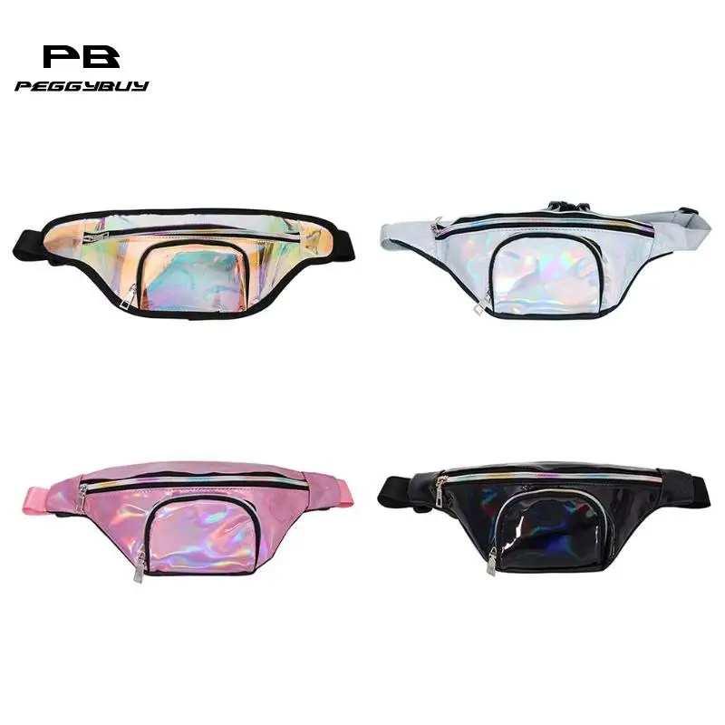 

PVC Laser Holographic Fanny Packs Women Waist Bags Casual Belt Chest Bags