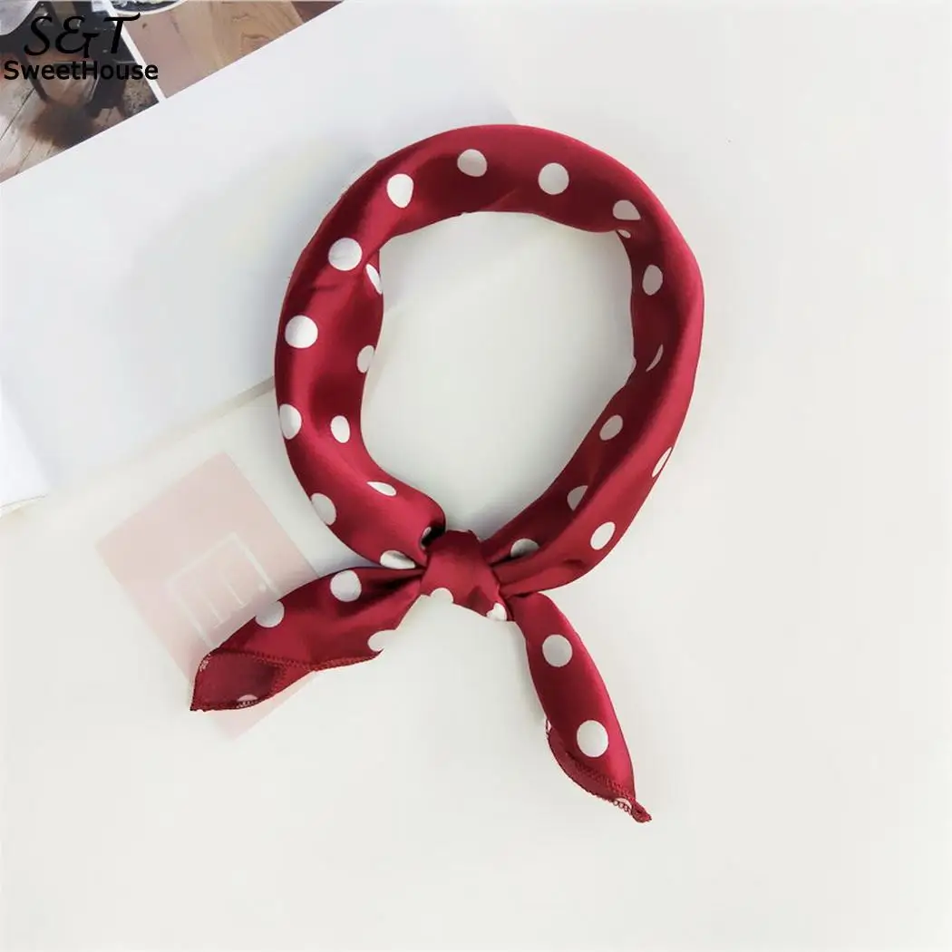 

Square Scarf Hair Tie Band For Business Party Women Elegant Small Vintage Skinny Retro Head Neck Silk Satin Scarf