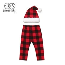 Нам Рождество для новорожденных мальчиков и девочек Санта шляпа+ брюки комплект одежды костюм для фотосессии