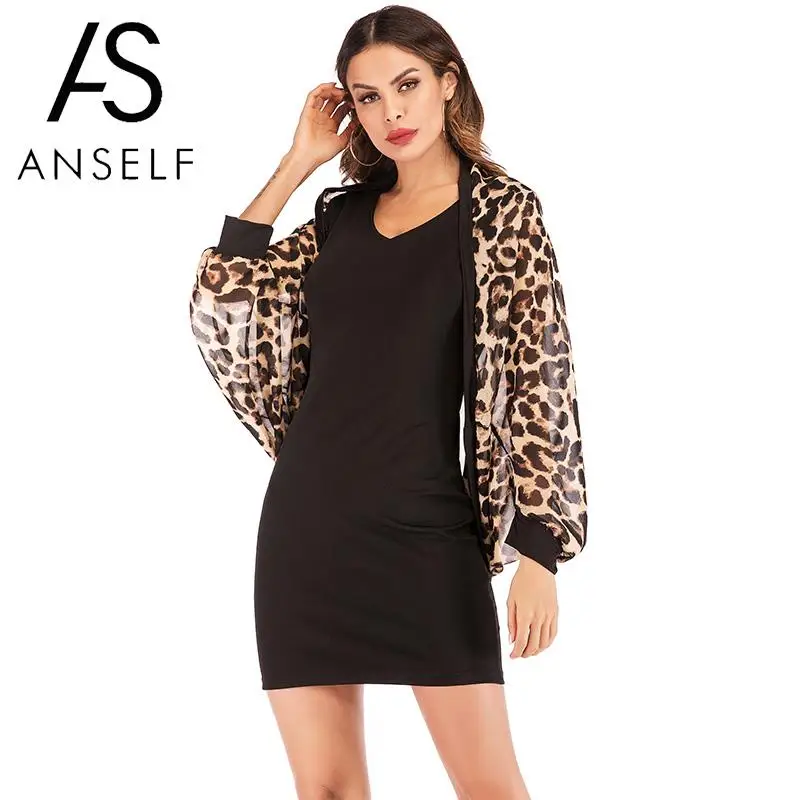 

Anself Fashion Ladies Chiffon Shirt 2019 Summer Leopard Print Cardigan Top Batwing Long Sleeve Long Loose Korean Fashion Blouses