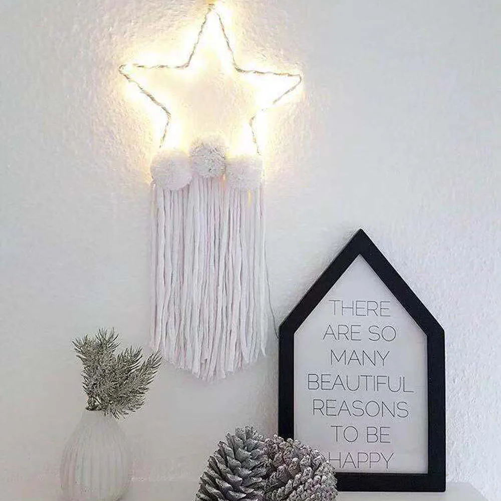 5 cuentas con forma de estrella borlas con lámpara LED atrapasueños nórdico niños Gilrls decoración de habitación guardería pared colgante adornos Accesorios