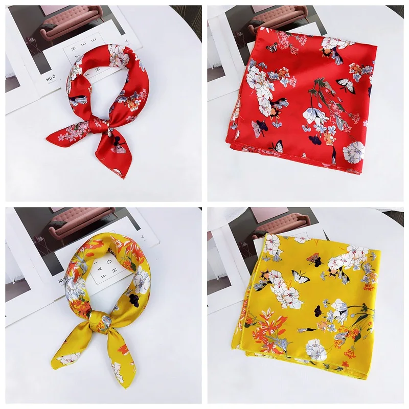 Small Square Wristband 50cm Retro Fashion Wild Hair Band 1pc New Career Satin Women Silk Feel Head Scarves Neck Tie Elegant