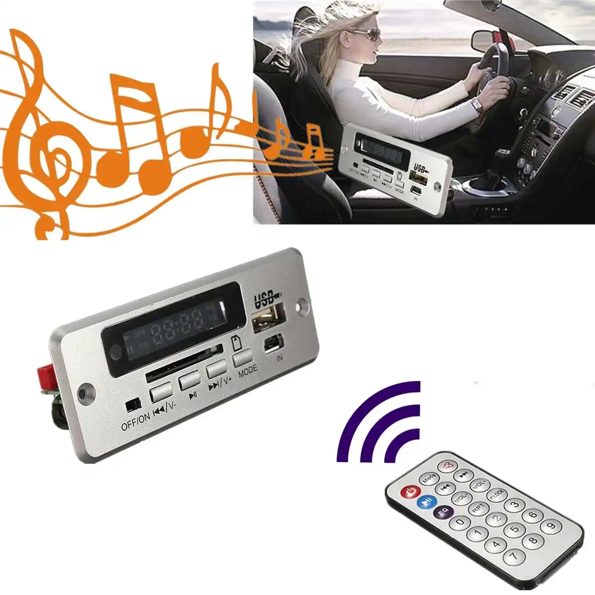 

Wireless LED Car MP3 Audio Decoder FM Radio USB TF SD MMC Card Remote Control 5V kit